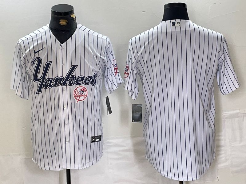 Men New York Yankees Blank White stripe Three generations joint names Nike 2024 MLB Jersey style 2